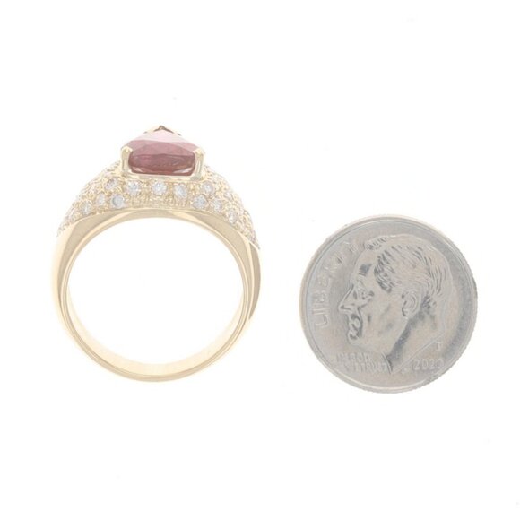 Yellow Gold Ruby & Diamond Ring - 18k Pear 3.72ctw GIA - Picture 5 of 6